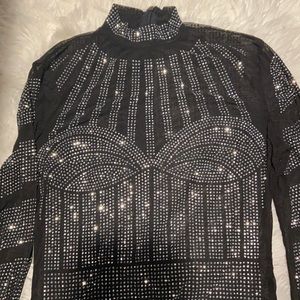 Woman’s see through dress black with rhinestones size M